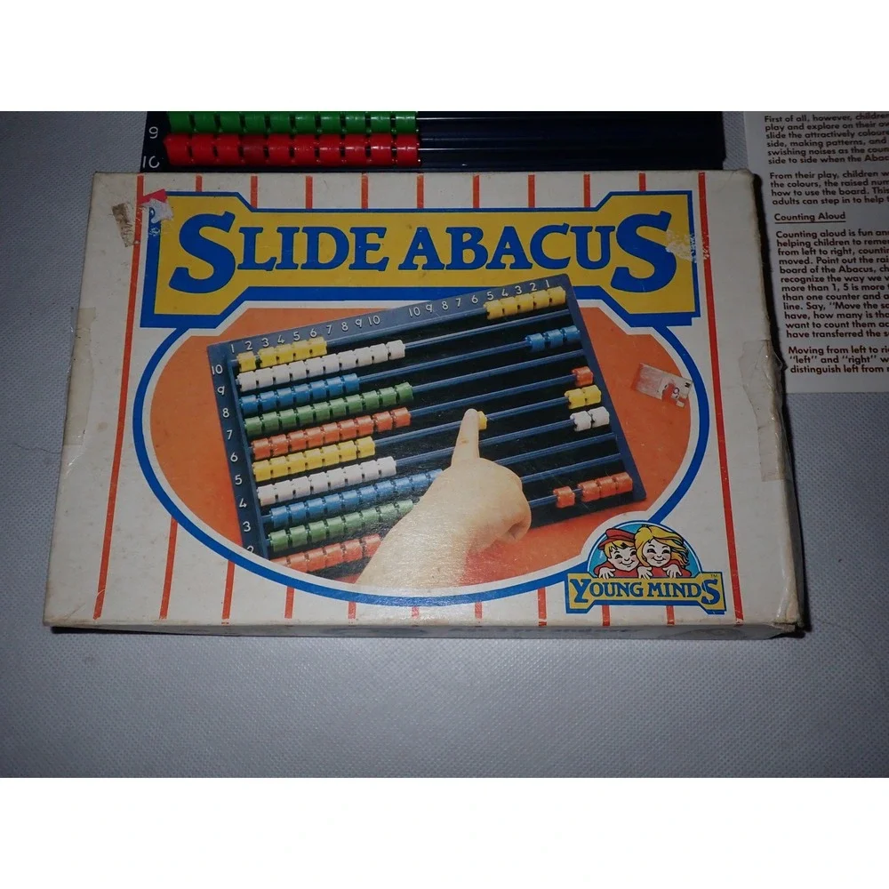 Young Minds Kids Vintage Slide Abacus Math Counting Toy 3500 w/ Box 1984